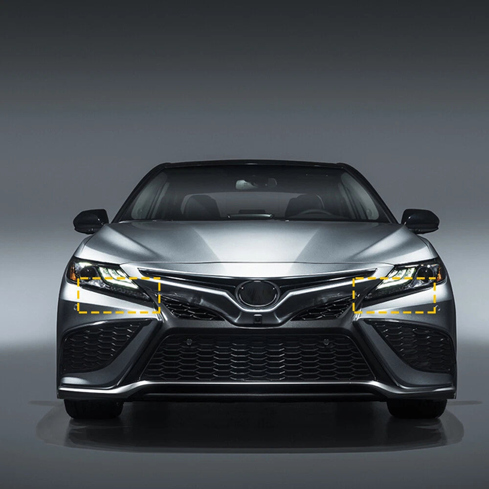 Pair of Black Front Grille Headlight Trim Molding for Toyota Camry (2018–2022)