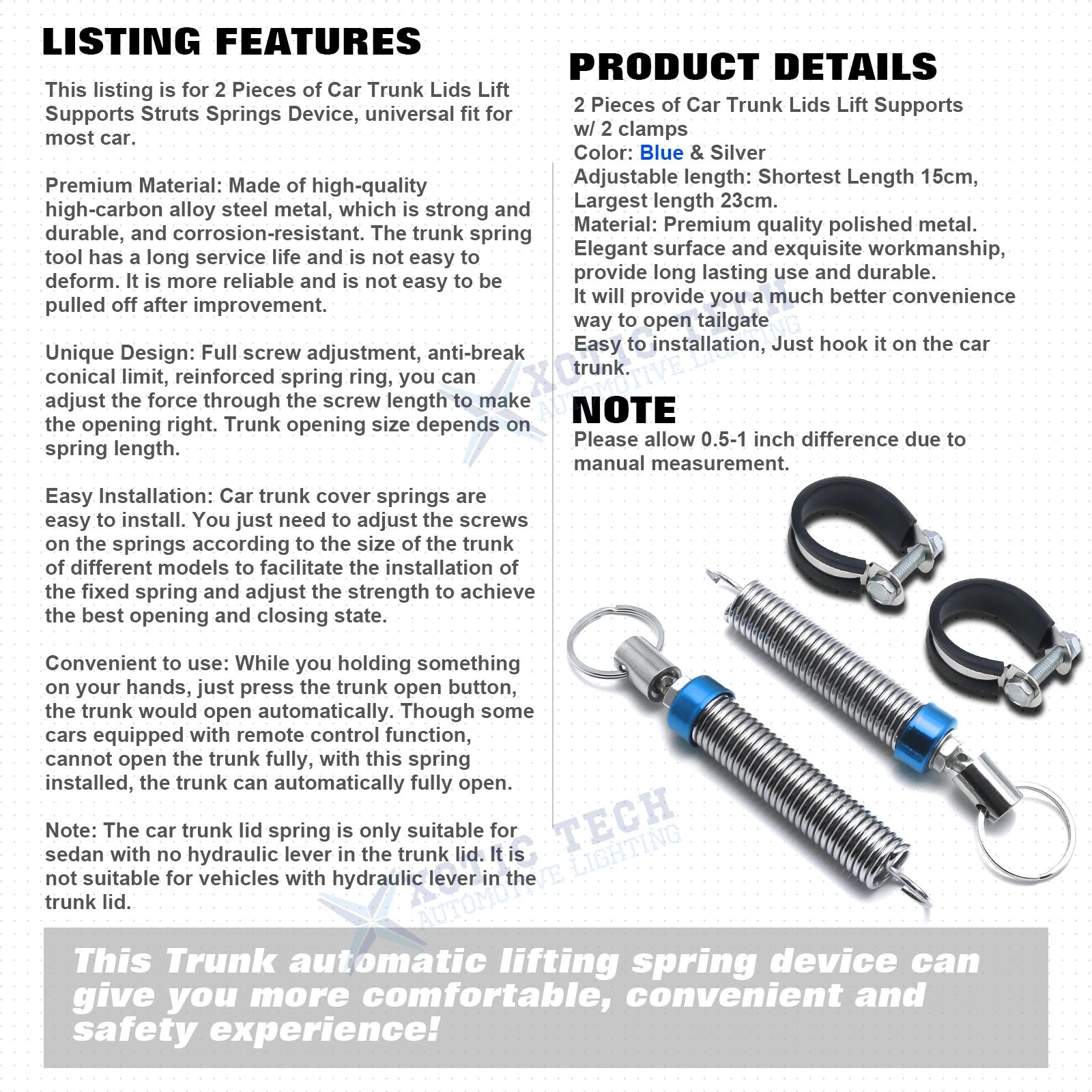 Adjustable Trunk Boot Lid Lifting Spring for Metal Blue Sedan (2019-2024)