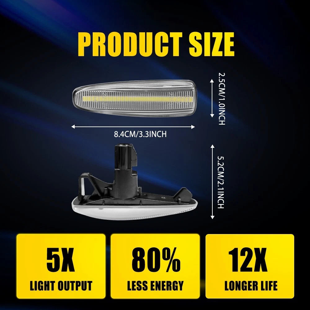 Clear Sequential White LED Side Marker Lights for Mitsubishi Lancer Evo X (2008â2015)