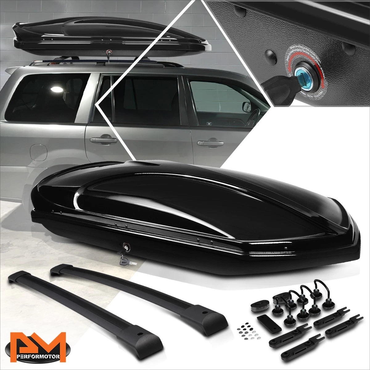 Aluminum Cross Bar Roof Rack for Honda Pilot (2003–2008) + Cargo Box & Keys