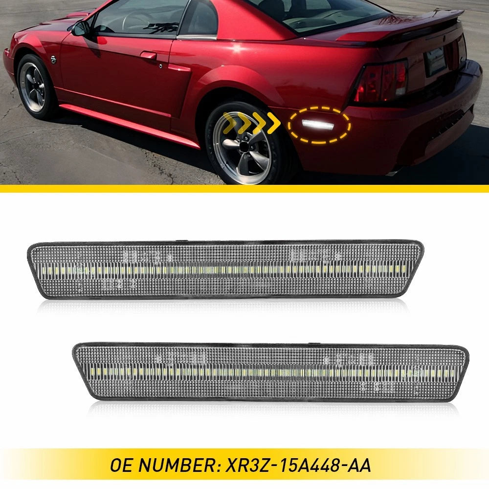 2X Clear Lens LED Rear Bumper Side Marker Lights for Ford Mustang (1999–2004)