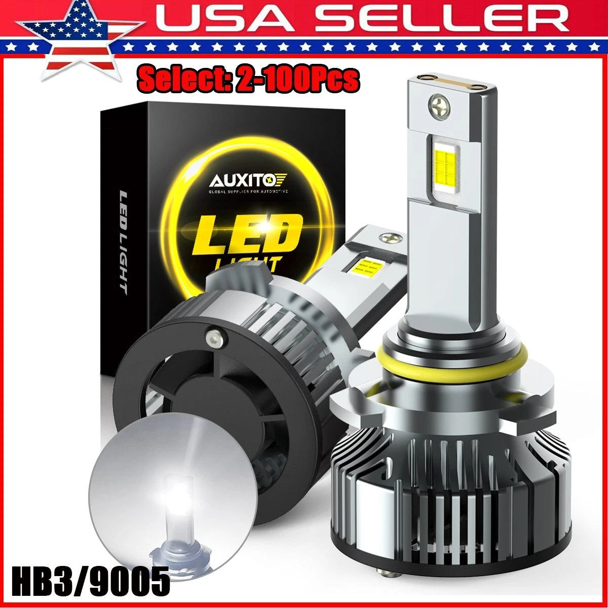 100Pcs 9005 LED Bulbs Low Beam Headlight Kit for Universal Fit