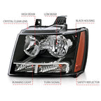 Crystal Headlight Set Black Clear Lens for 2007–2014 Chevrolet Tahoe
