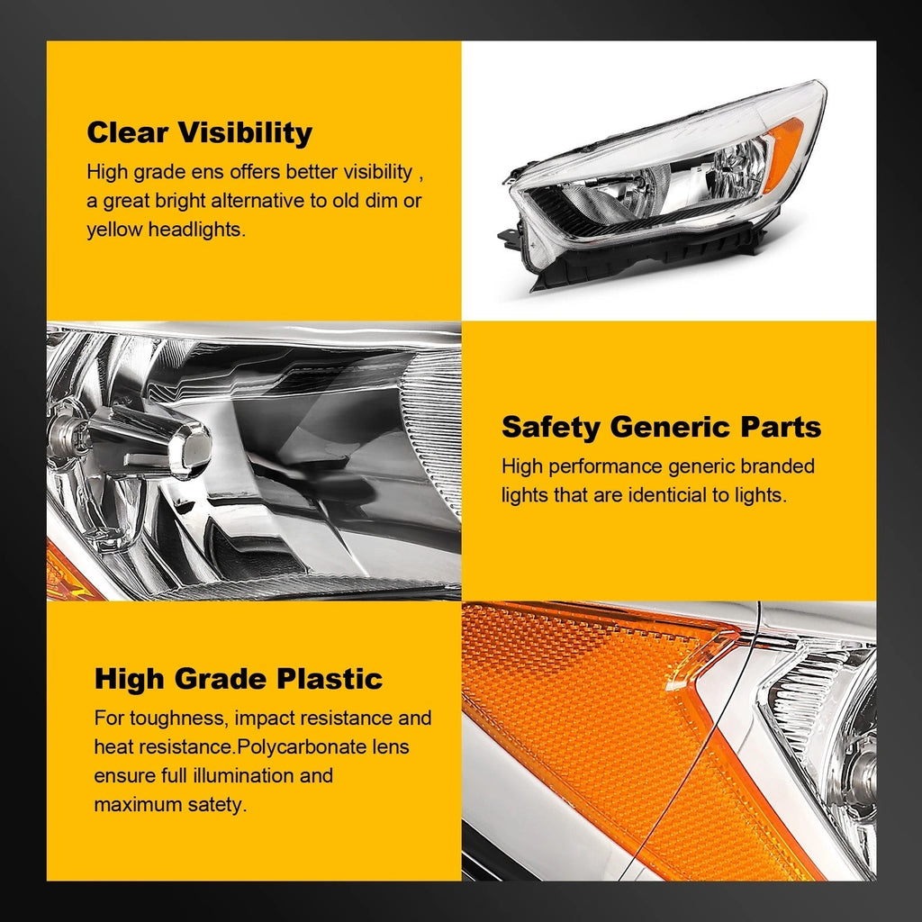 Headlights for Ford Escape (2017–2019) Chrome Amber Reflector Pair