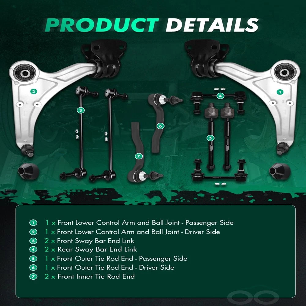 Front Lower Control Arm Ball Joint Tie Rod Kit for Lincoln MKZ (2013–2020)
