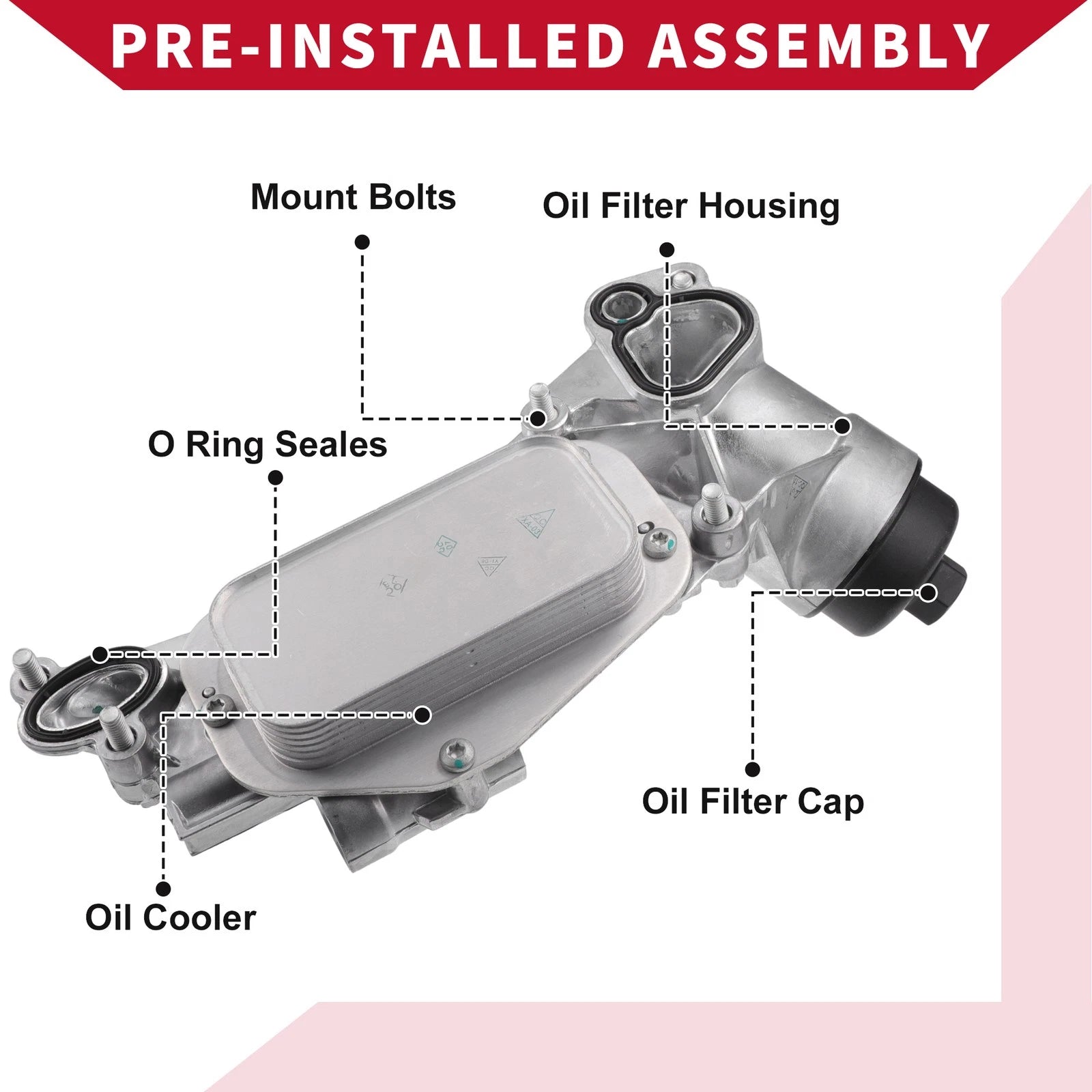 Engine Oil Cooler Filter Housing with Bolt Seals for Buick Cascada (2016–2019) No.12992593