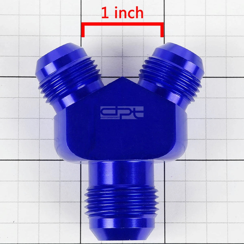 2X 10-AN Male Flare Y-Block Splitter Adapter - 8-AN Blue Anodize Reducer Fitting