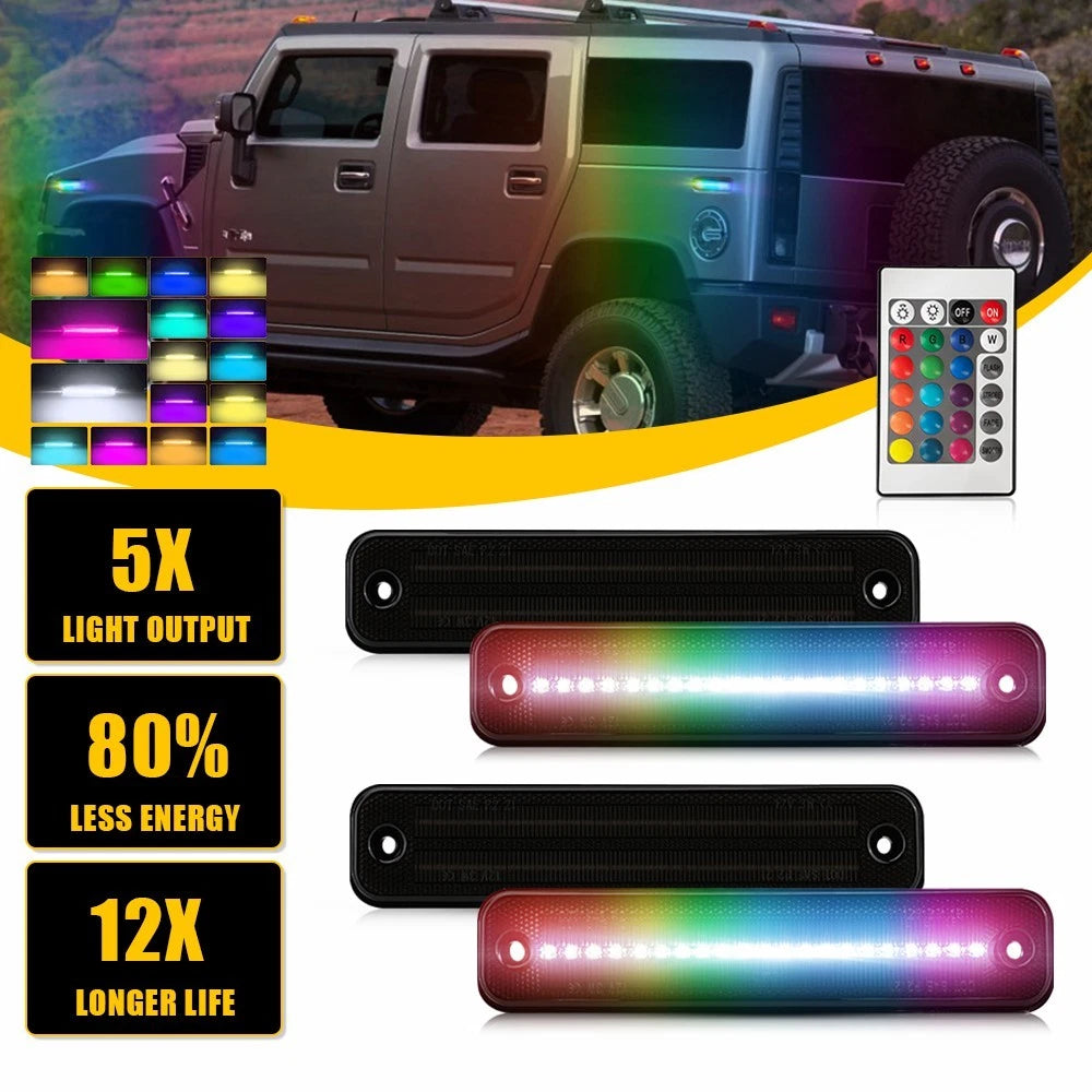4X RGB LED Bumper Side Marker Lights Smoked Lens for Hummer H2 (2003–2009)