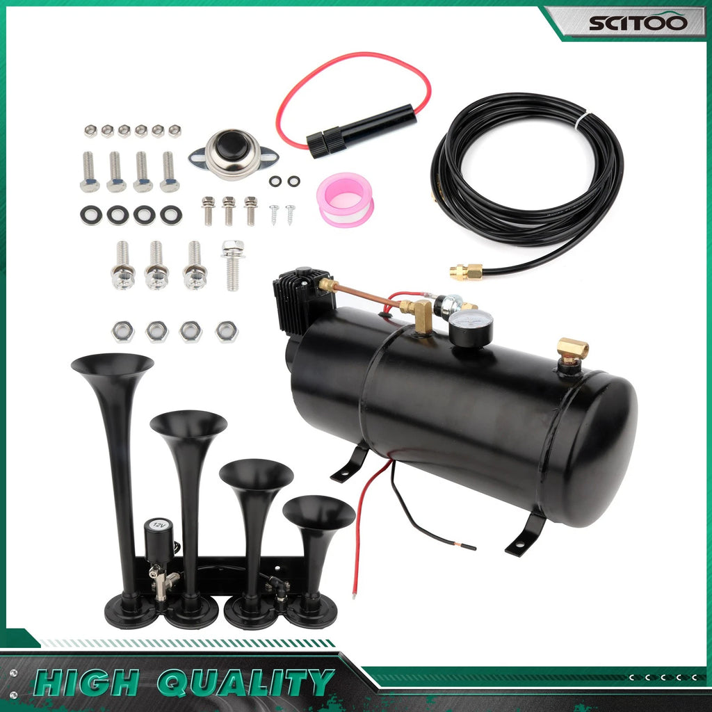 4 Trumpet Train Air Horn System Kit with 150PSI Compressor for Truck Pickup