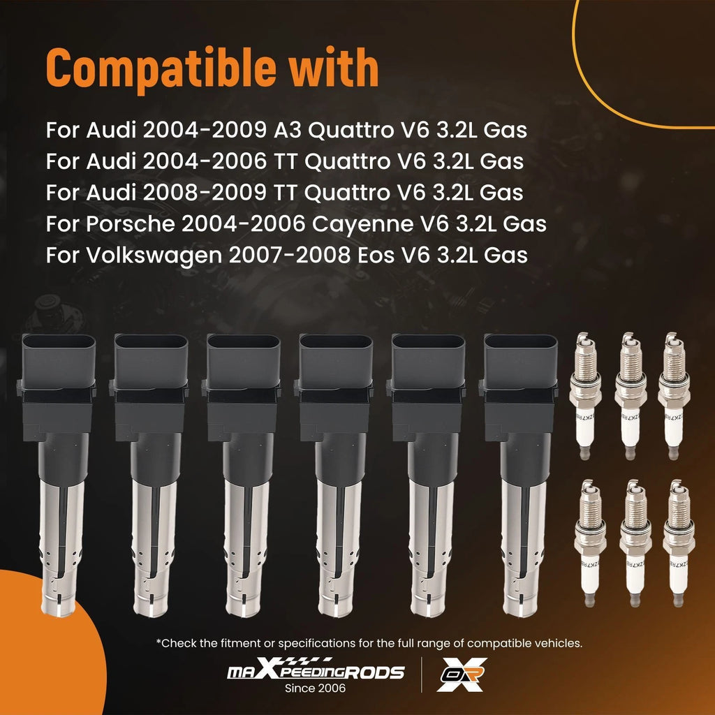 Set of 2 Ignition Coils & Iridium Spark Plugs for Audi A3 TT (2006–2013)