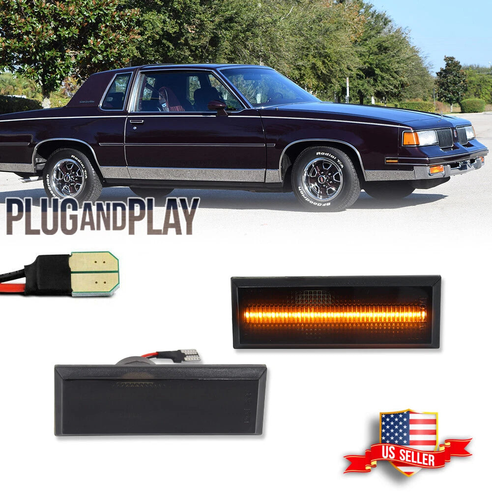 2X Smoked Amber LED Front Side Marker Lights for Oldsmobile Cutlass (1981–1988)