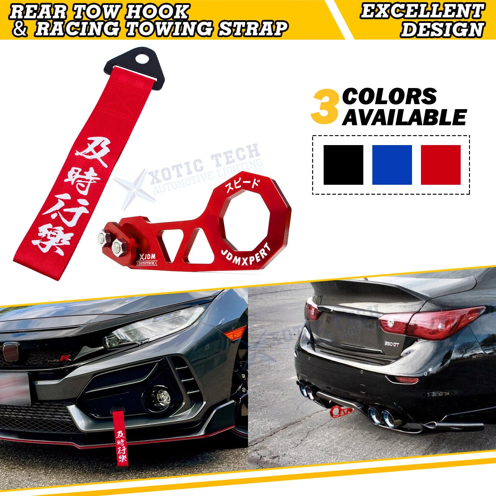 JDM Rear Tow Hook Towing Strap Decoration Kit for Car (1990–1999)