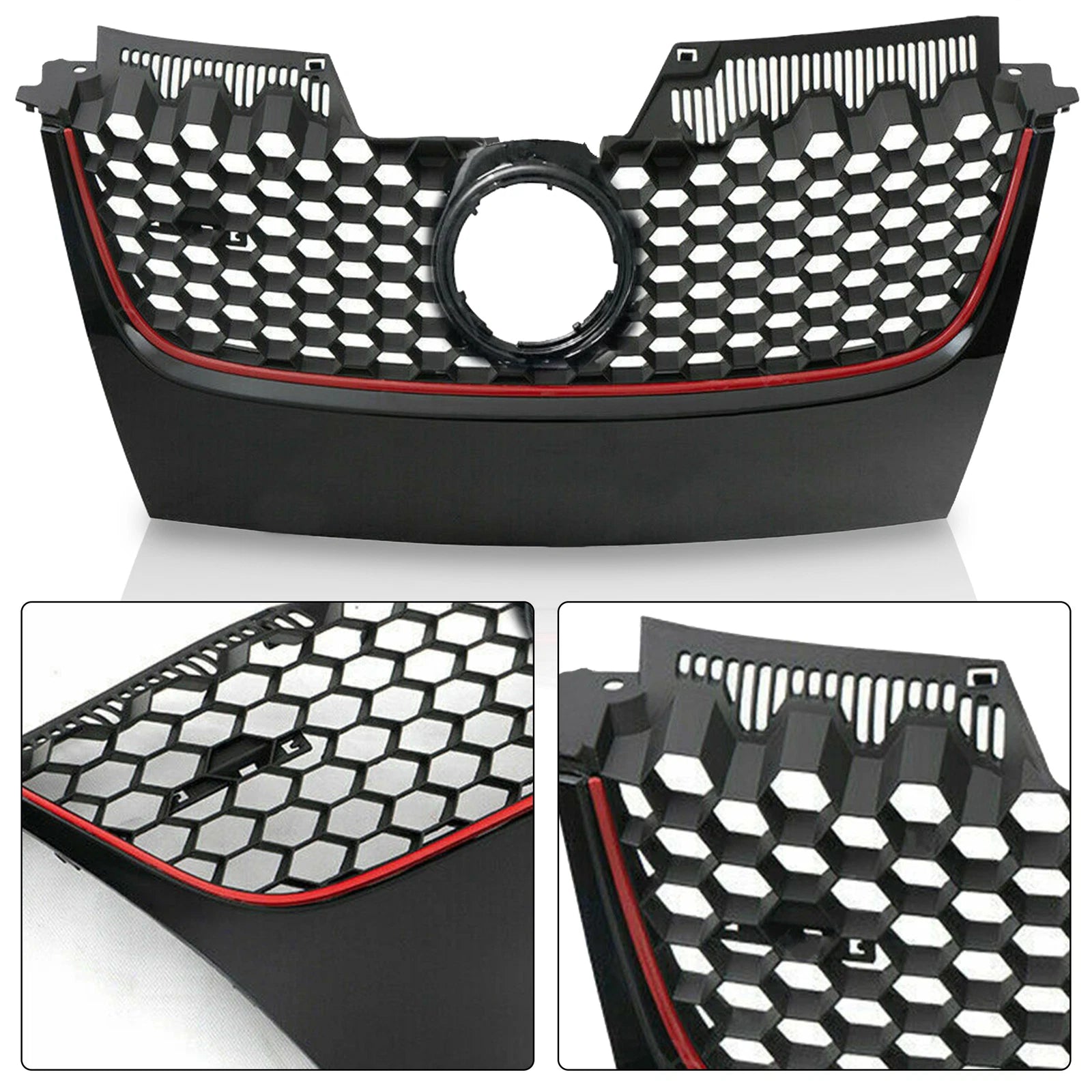Front Upper Mesh Grille for VW Mk5 GTI Jetta (2006-2009) Matte Black Red Trim