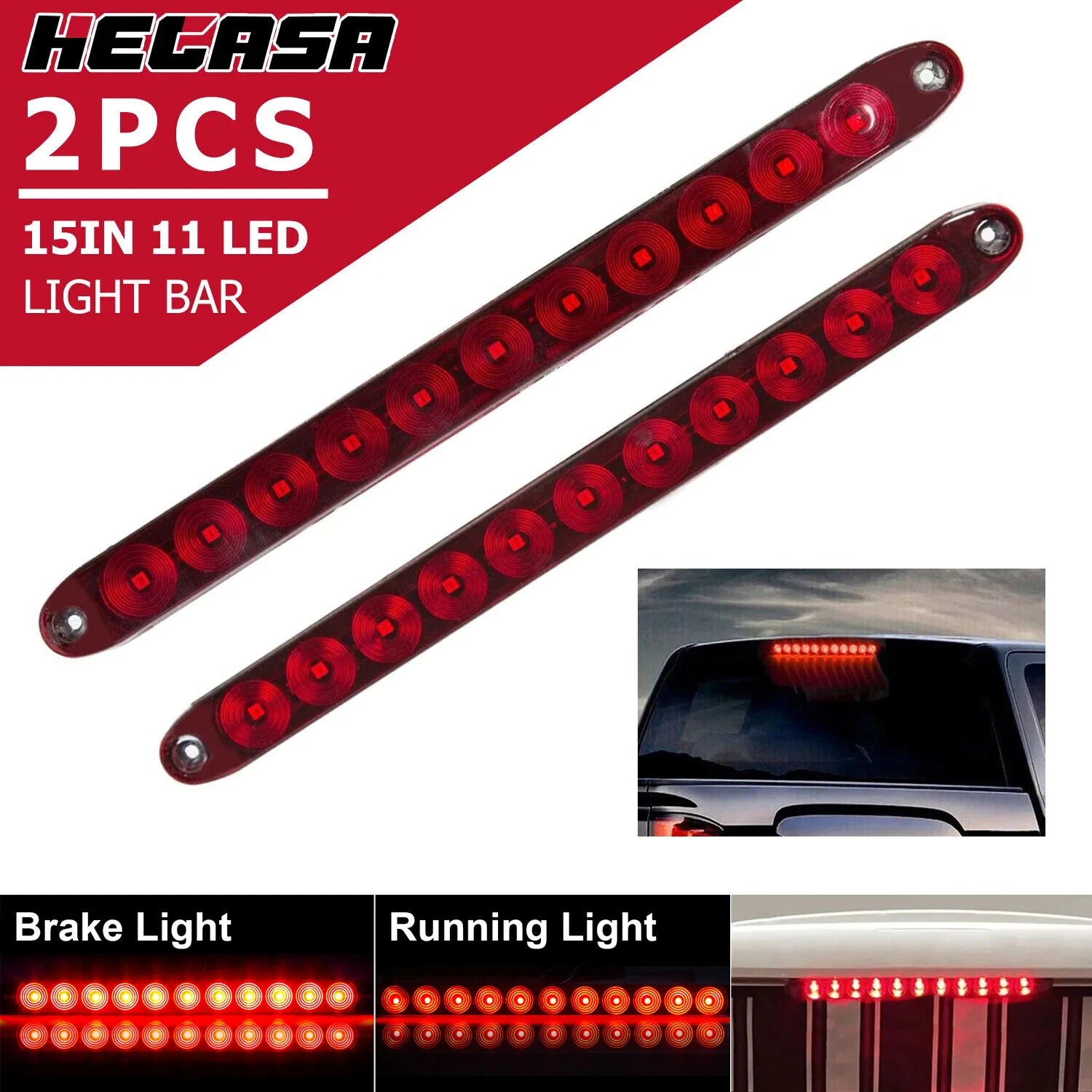 2X 16" Red LED Trailer Light Bar for Truck (Year Range Not Specified)