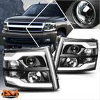 LED DRL Chrome Housing Headlight Set for GMC Sierra (2007–2014)