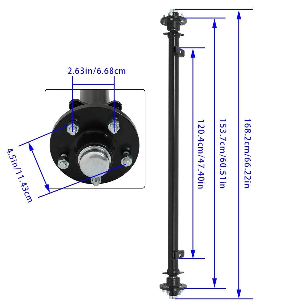 3500lbs 5 Lug Axle for 61" Hub Face, 46" Spring Center, 48" Wide Frame