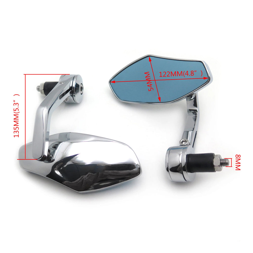 Polygon Mirrors Chrome for Honda Suzuki Kawasaki Yamaha (7/8" 1" Diameter)