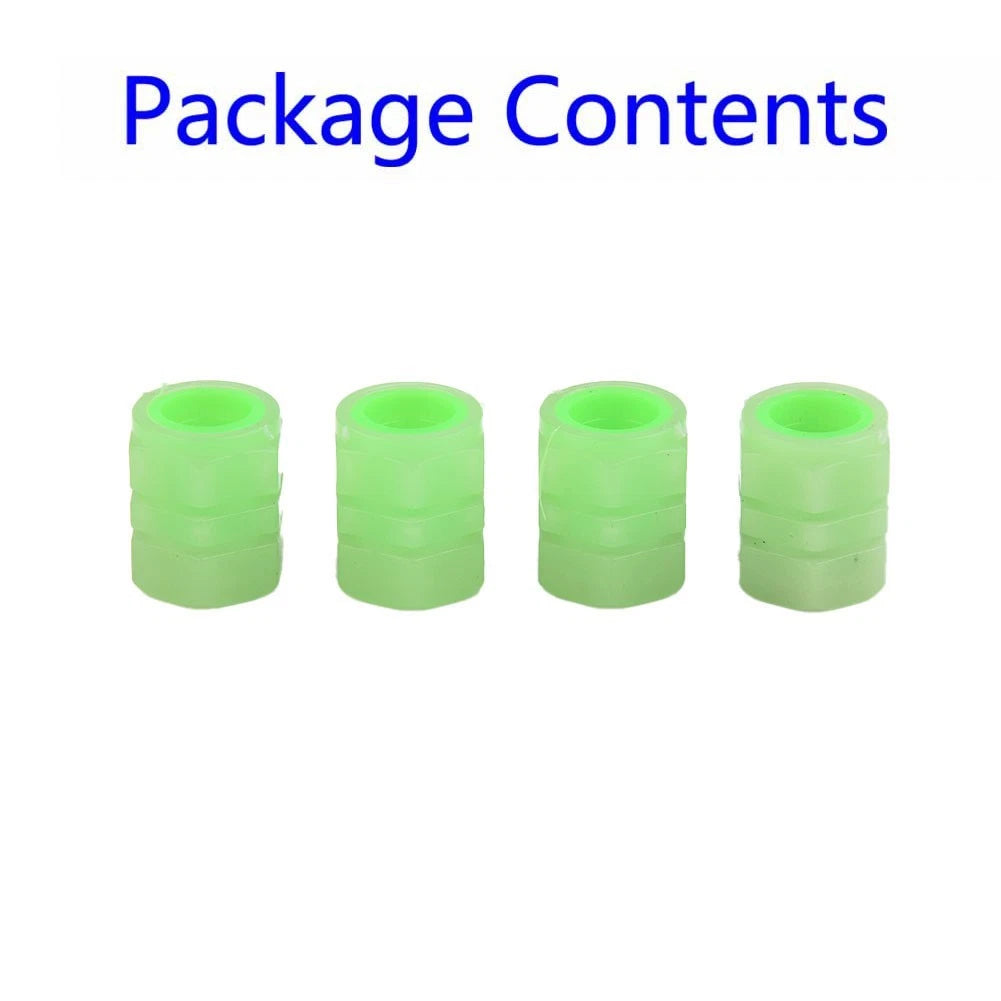 4X Luminous Tire Valve Caps for Vehicle Wheel (Glow Dust Cover Kit)