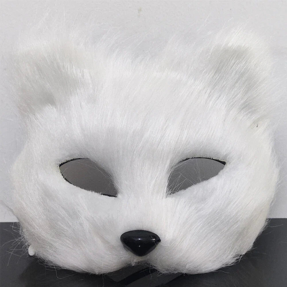 Plush Fox Mask for Halloween Costume Party, White