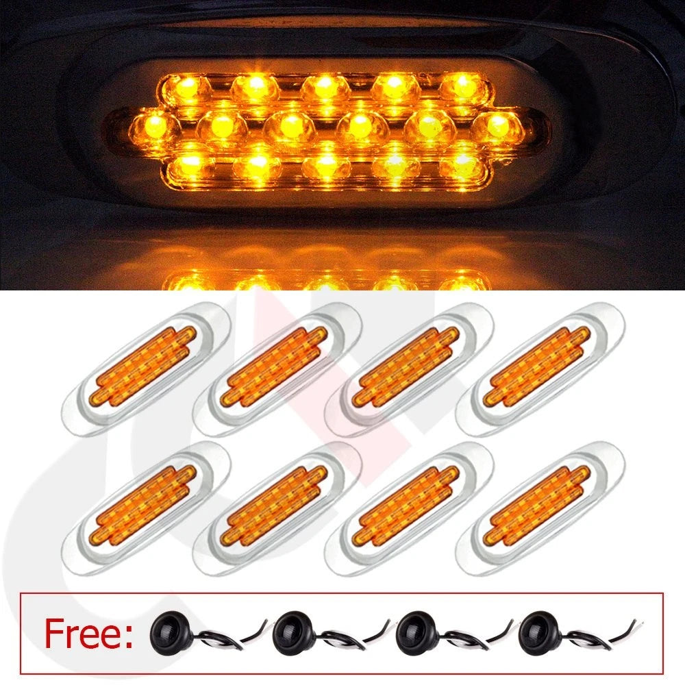 8x LED signal lights for Kenworth Trunk (Sealed) + 3/4" Round Red Lights