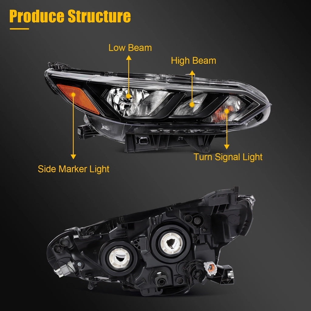 2X Black Halogen Headlights Assembly for Nissan Sentra