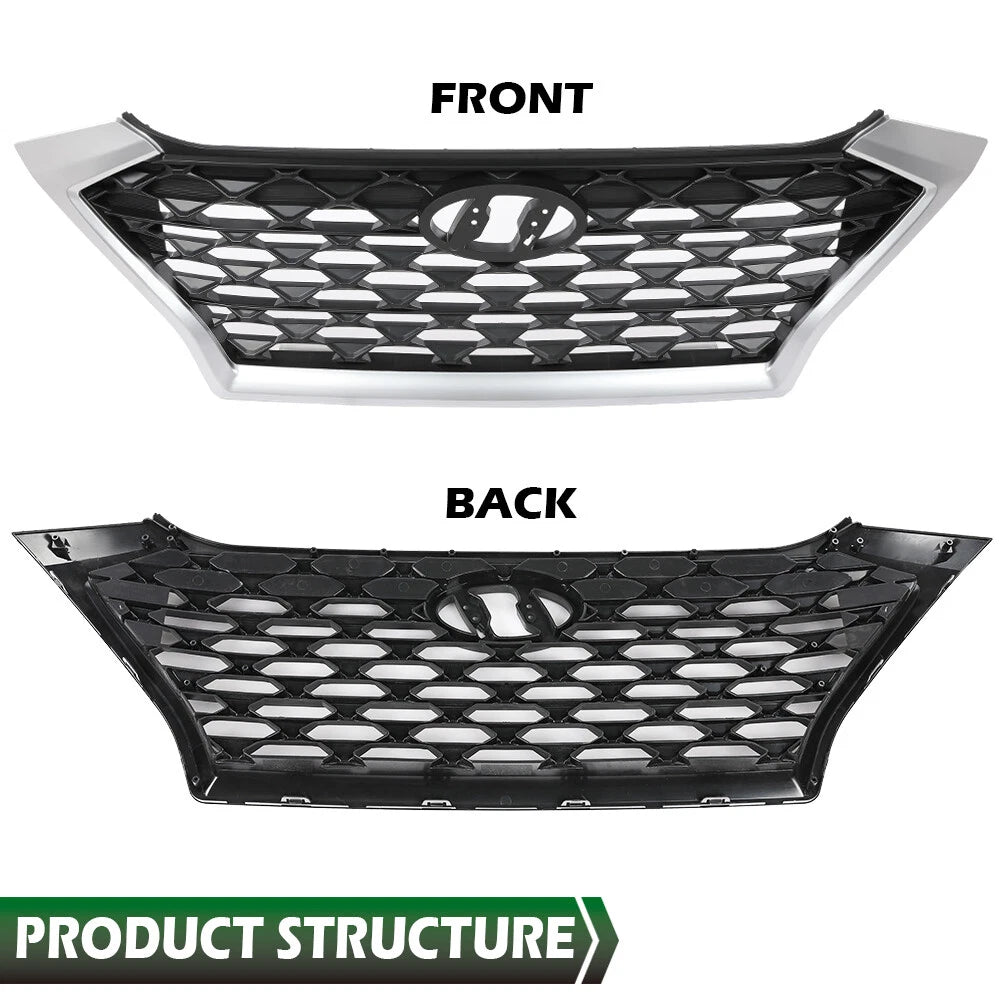 Front Bumper Upper Grille for Hyundai Tucson (2019–2021) with Silver Trim