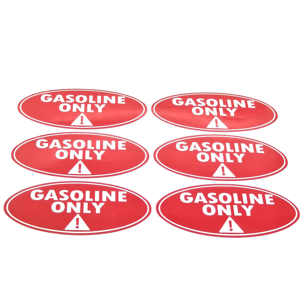 Set of 6 Gasoline Only Fuel Caution Warning Decals 2" x 4"