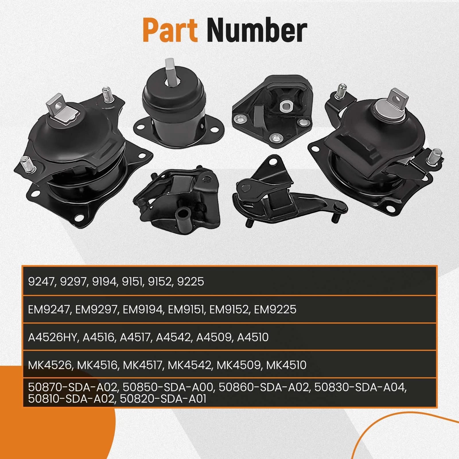 6Pcs Motor & Trans Mount Set for Honda Accord (2003–2007) A4517 A4526HY