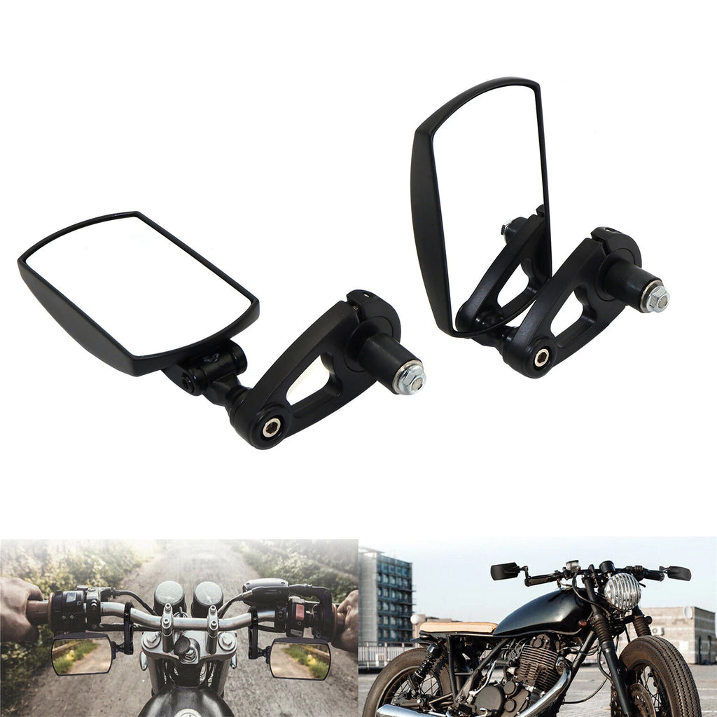 2X Black 7/8" 22mm Rectangle CNC Motorcycle Rear View Mirrors for