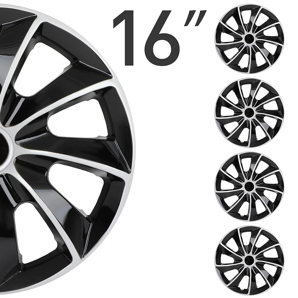 Set of 4 Wheel Hub Caps for All Makes Models (16") Black & Silver