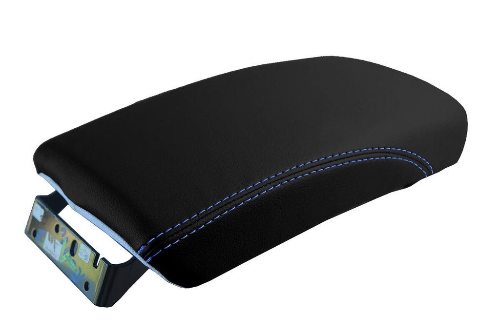 Leather Console Lid Armrest Cover for Nissan Rogue (2014–2016) Blue Stitch