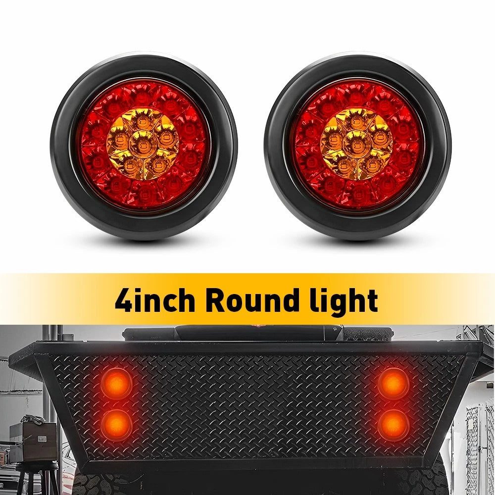 2X 4 Inch 16-LED Round Red Amber Brake Stop Turn Signal Tail Lights for Truck Trailer