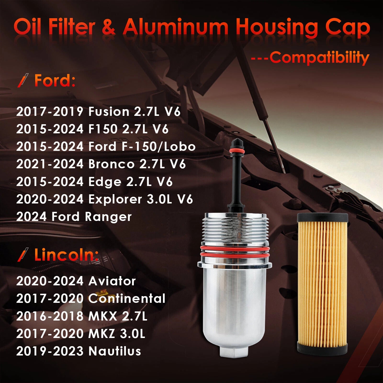 Oil Filter with Housing for Ford F150, Edge, Lincoln (2015-2024)