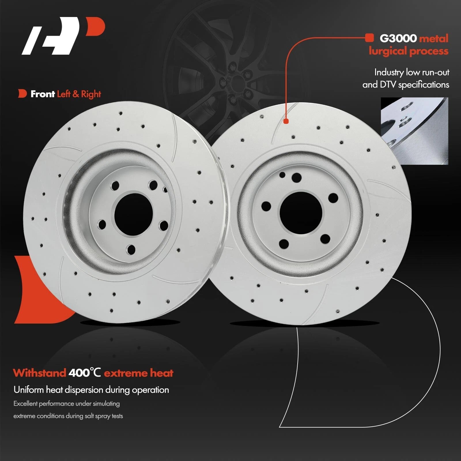 Front Drilled Brake Rotor & Ceramic Brake Pad for Mercedes-Benz E550 (2007–2009)