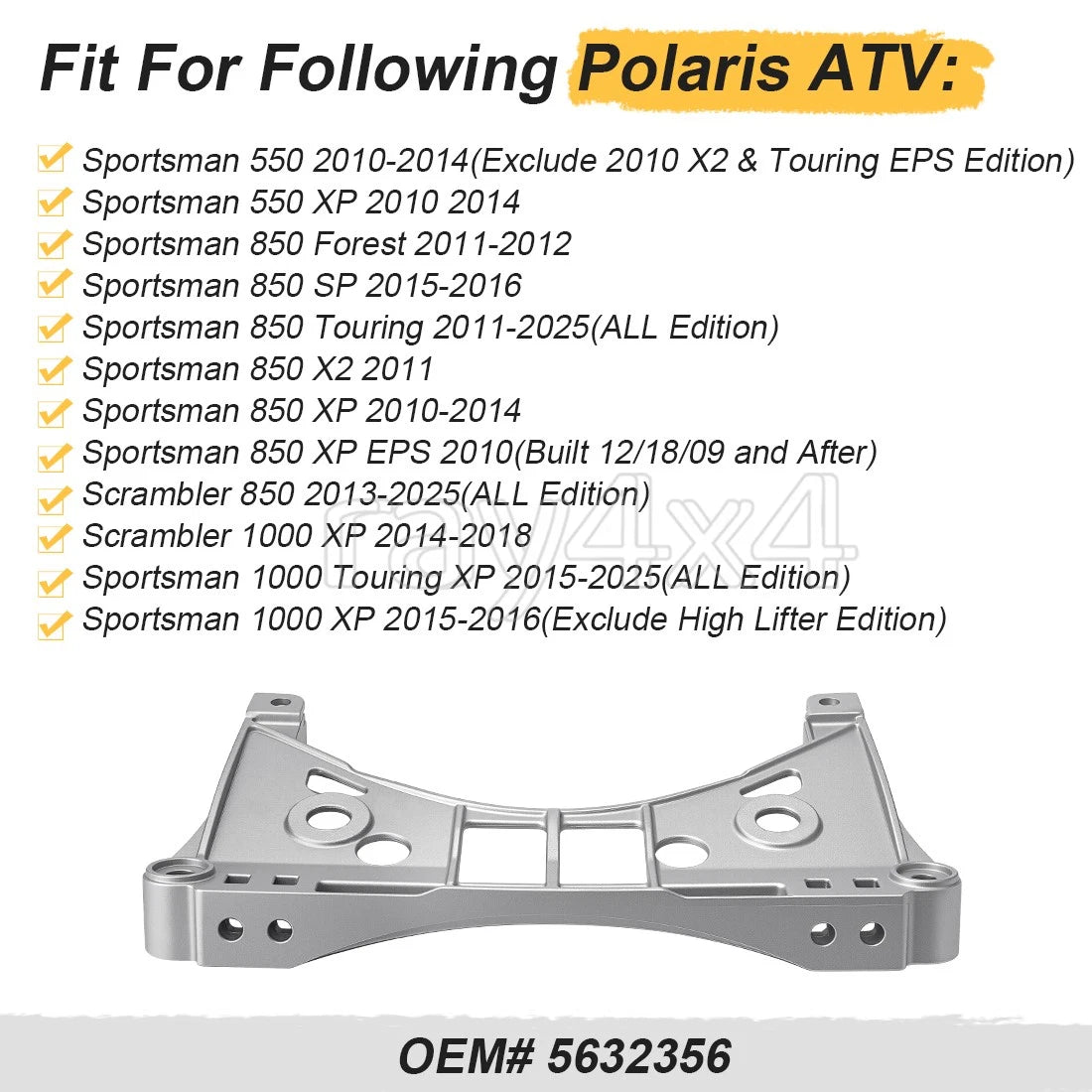 Radiator Support 5632356 for Polaris Scrambler Sportsman 550 850 1000 (2010–2025)