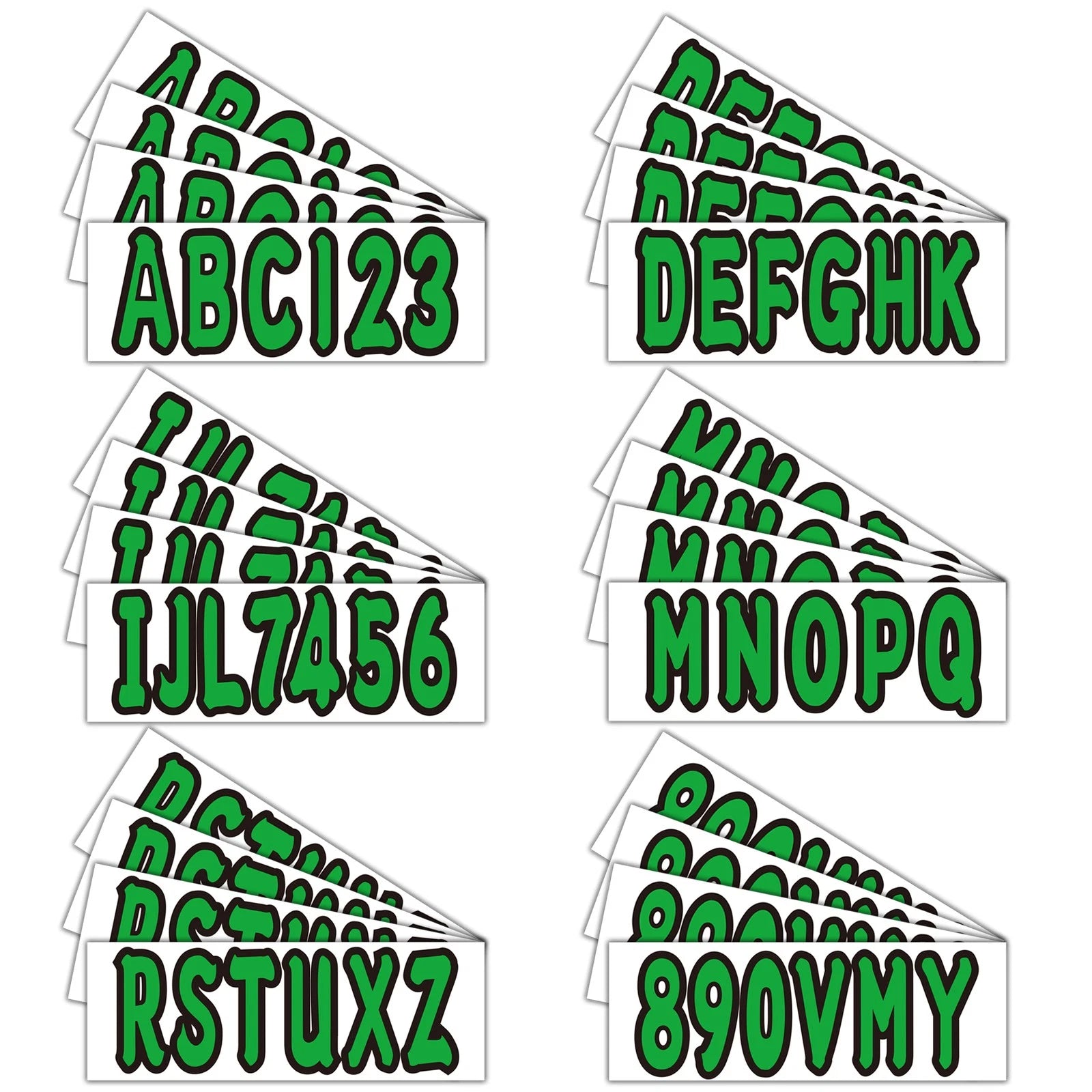 Set of 4 Green Decals for Boat Registration A-Z 0-9