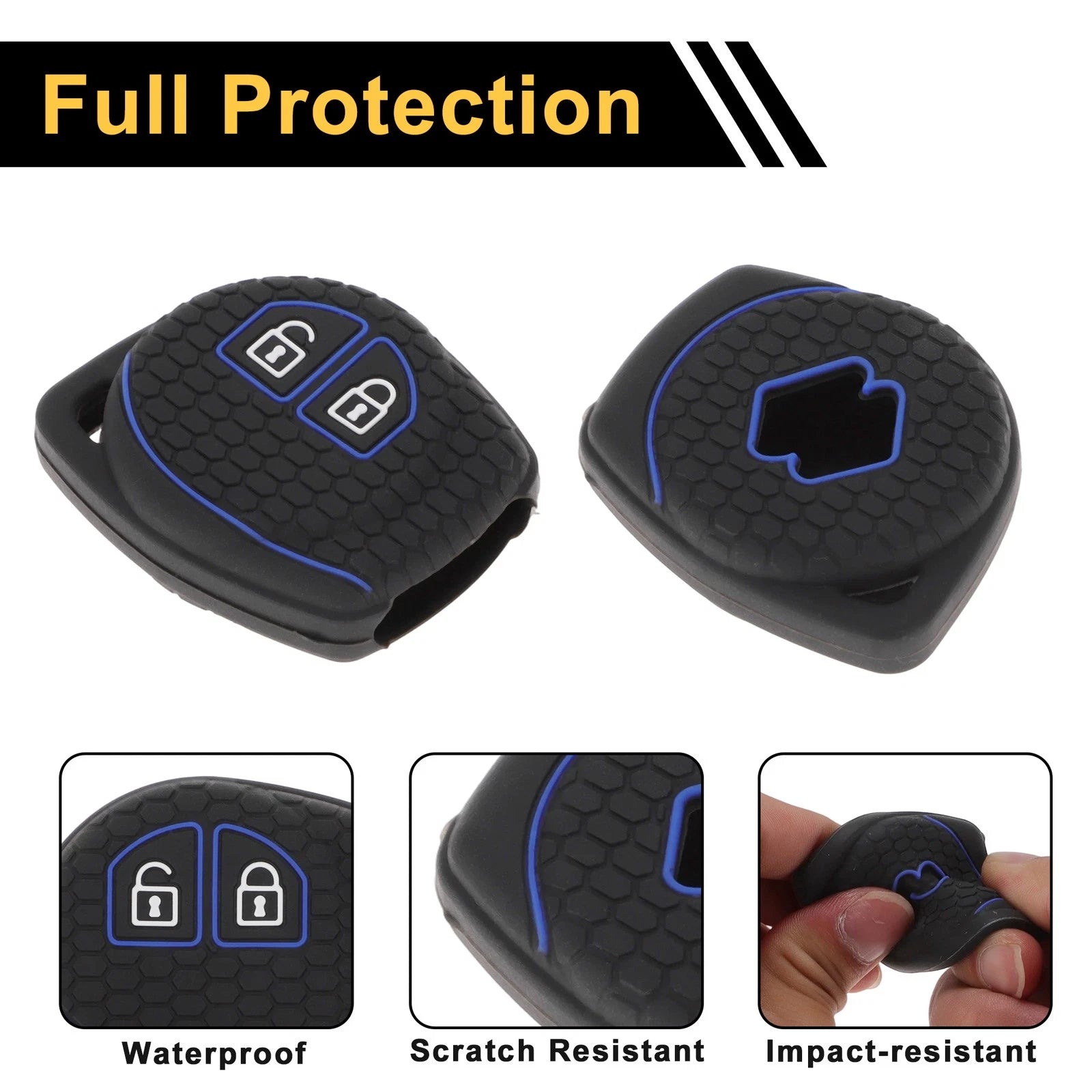 Car Key Case for Suzuki Alto (2 Buttons) - Black Blue Line