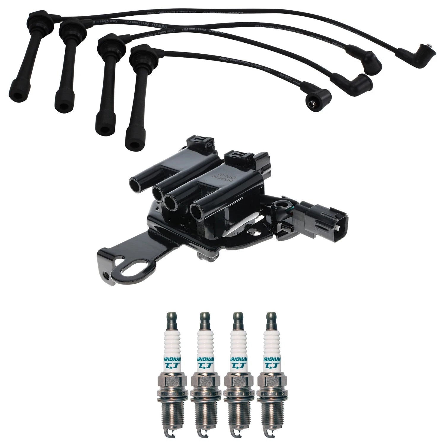 Set of 4 Hitachi Ignition Coils & Denso Iridium TT Spark Plugs for Tucson