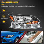 2X Headlight Assembly for Ford Focus (2012–2014) Black Amber Housing