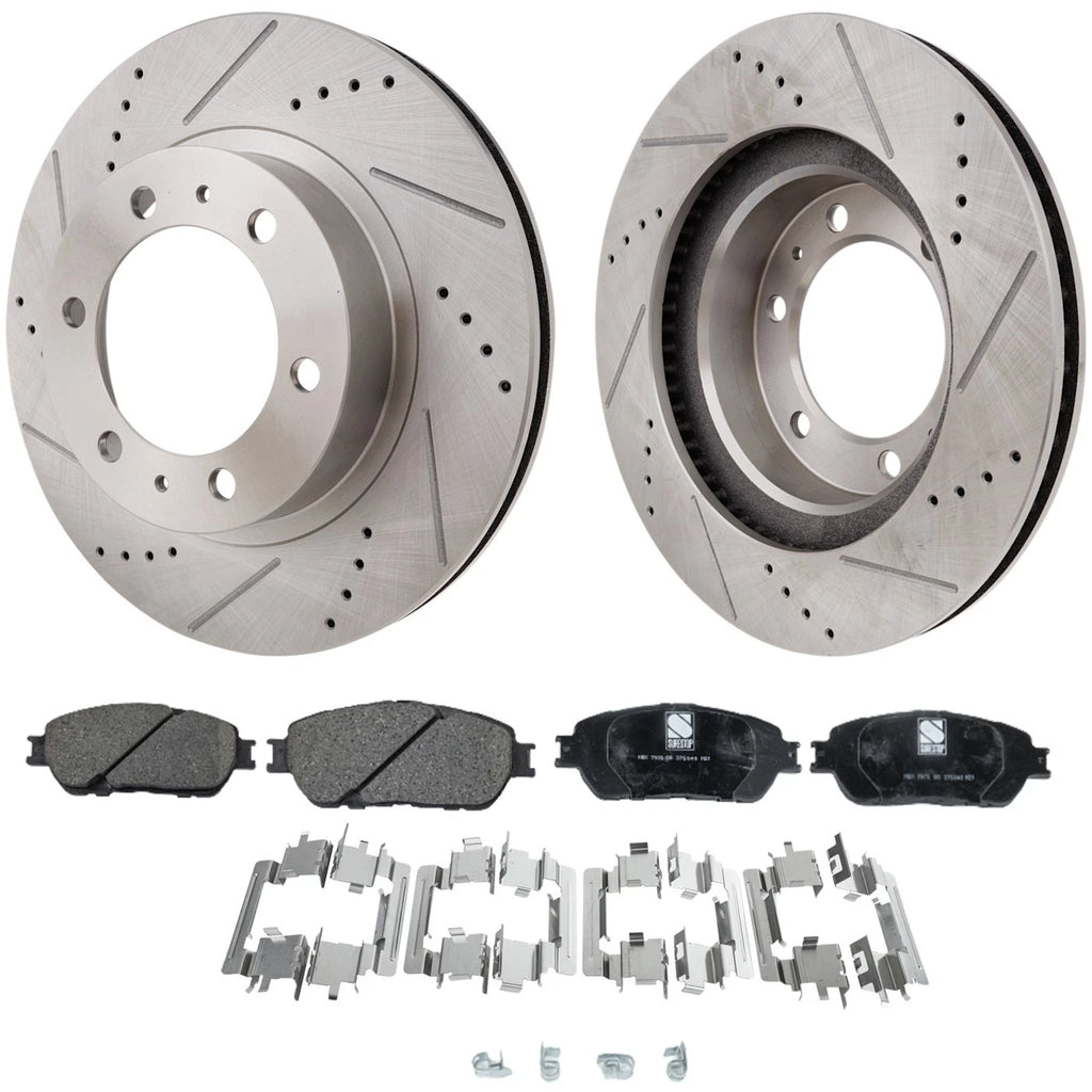 Disc Brake & Pad Kit for Tacoma (2005–2015) Front Cross-Drilled Ceramic