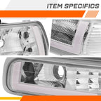 LED DRL Chrome Amber Headlights for Chevy Silverado Suburban Tahoe (1999–2006)