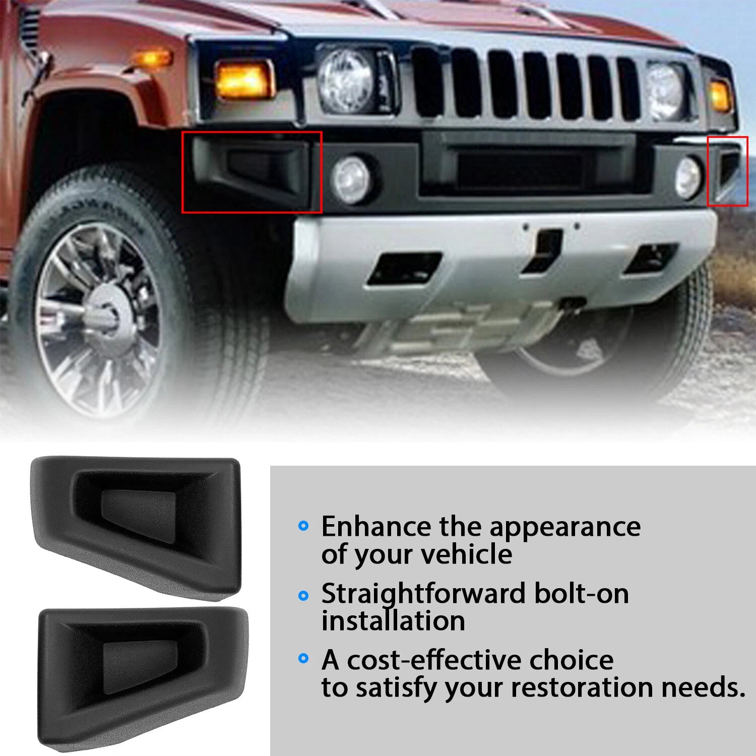 Set of 2 Front Bumper End Cap for Hummer H2 (2003–2009) - Textured Black
