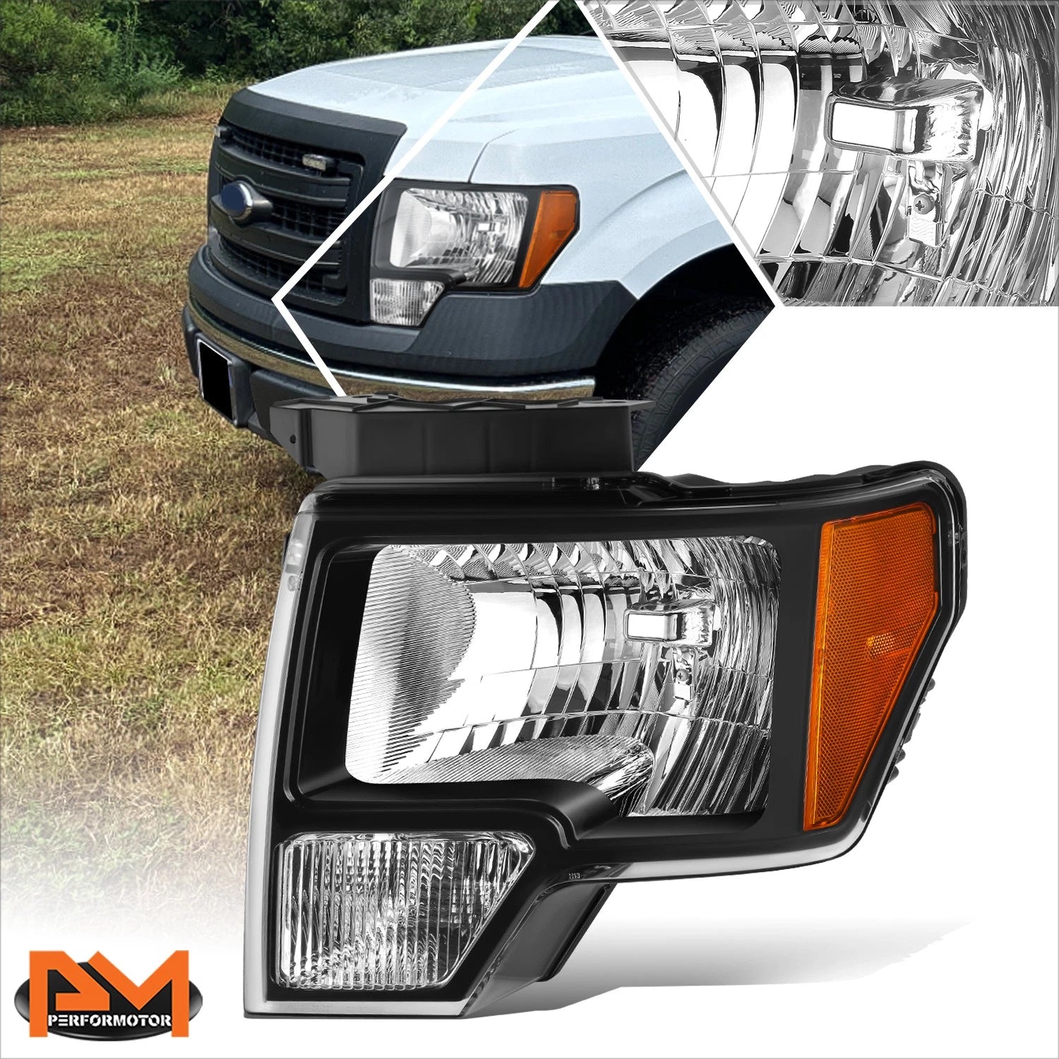 Driver Left Side Black Amber Headlight for Ford F-150 (2010–2014)
