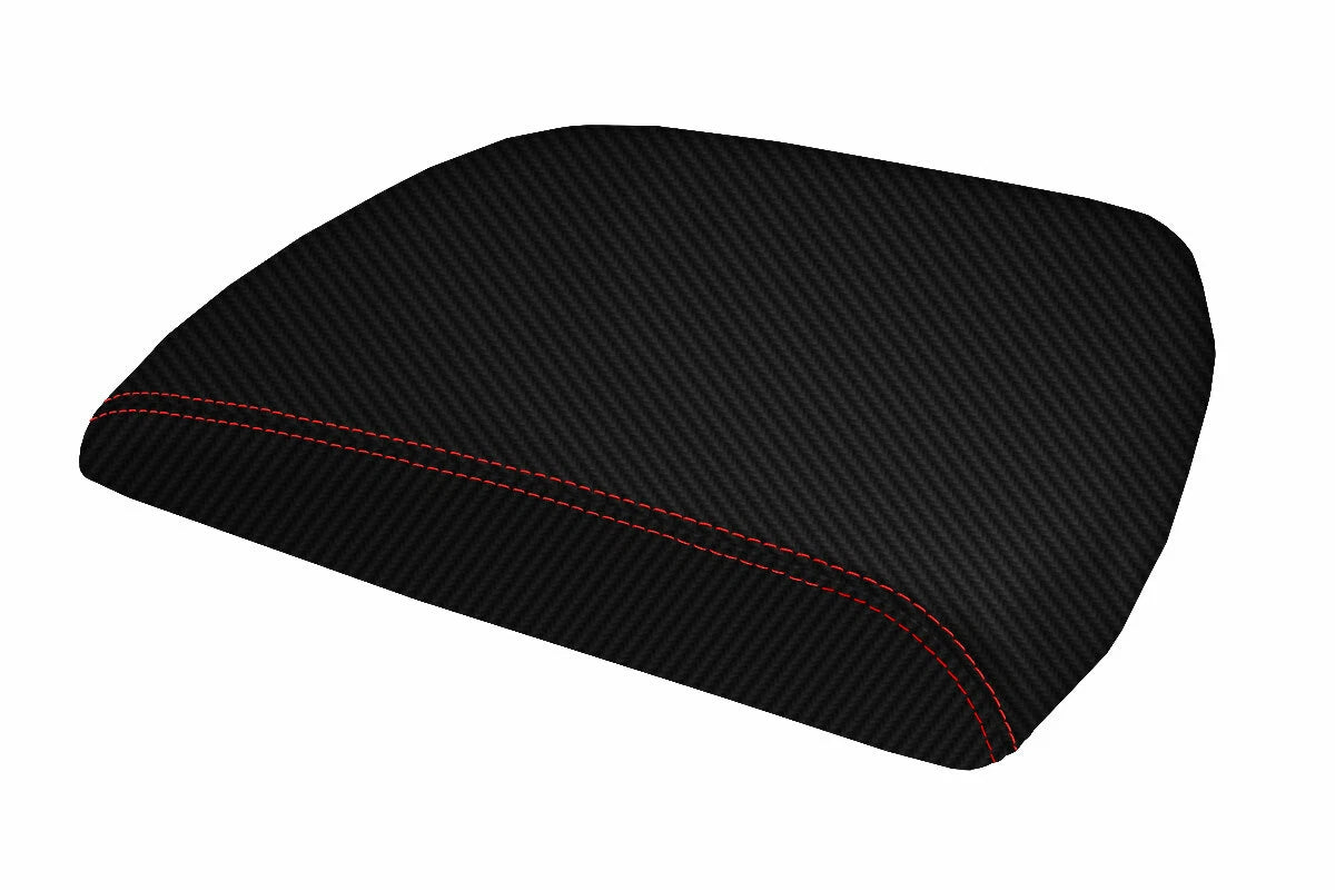 Console Lid Armrest Cover for Dodge Ram (2009–2016) Carbon Fiber Red Stitch