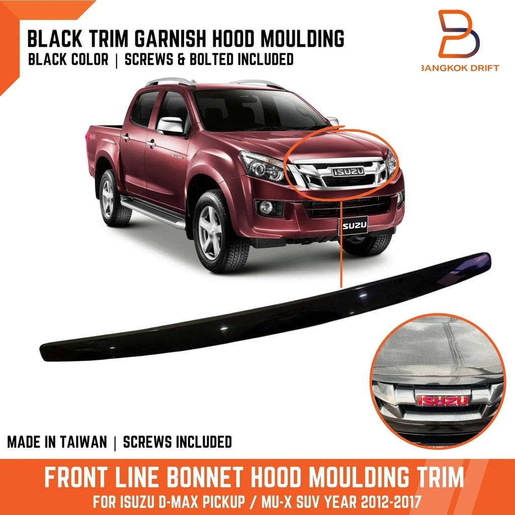 Black Front Line Bonnet Hood Trim for Isuzu D-Max MU-X (2012-2016)