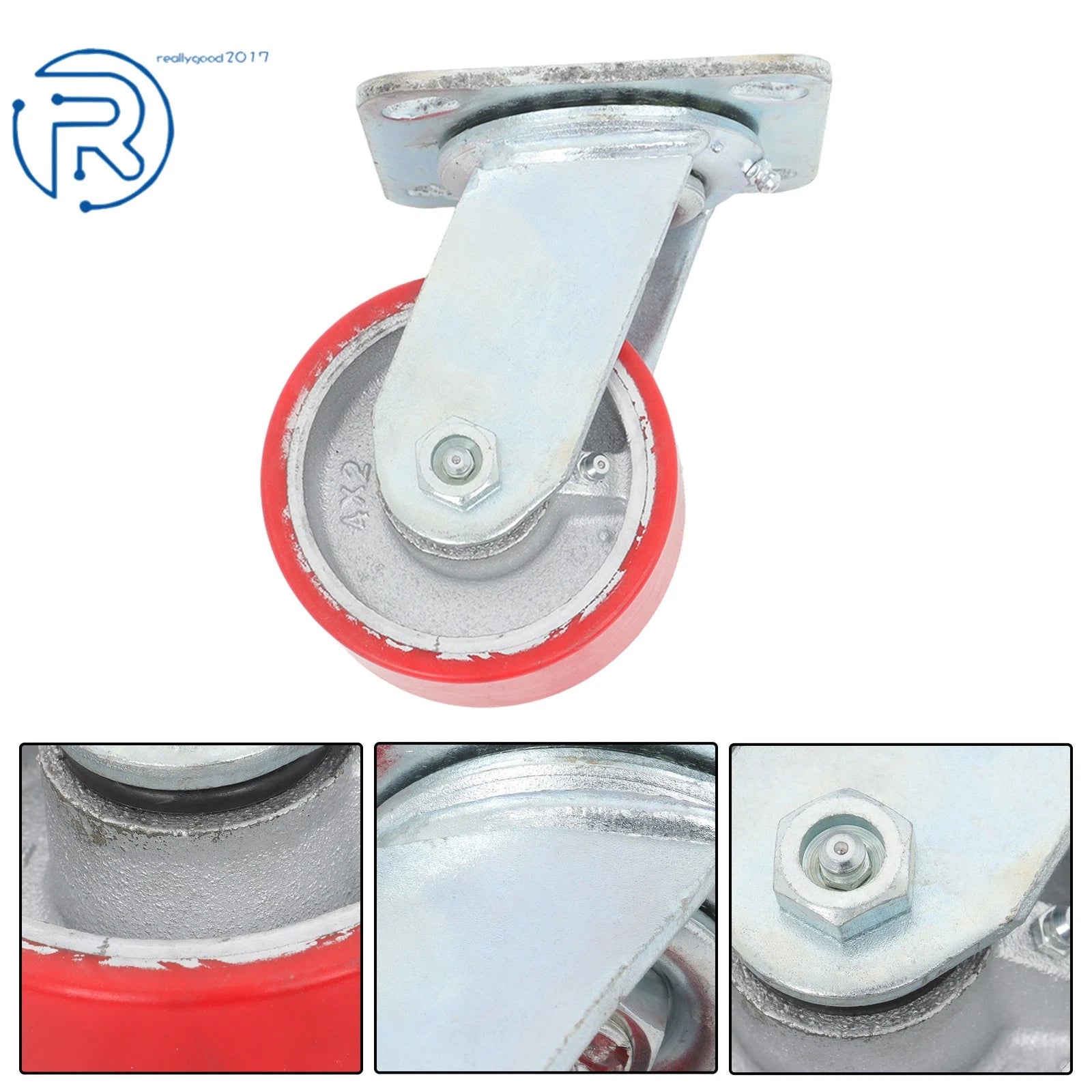 Set of 4 Red 4-Inch Tilt Casters Wheels for Trolley (2800 lbs Capacity)