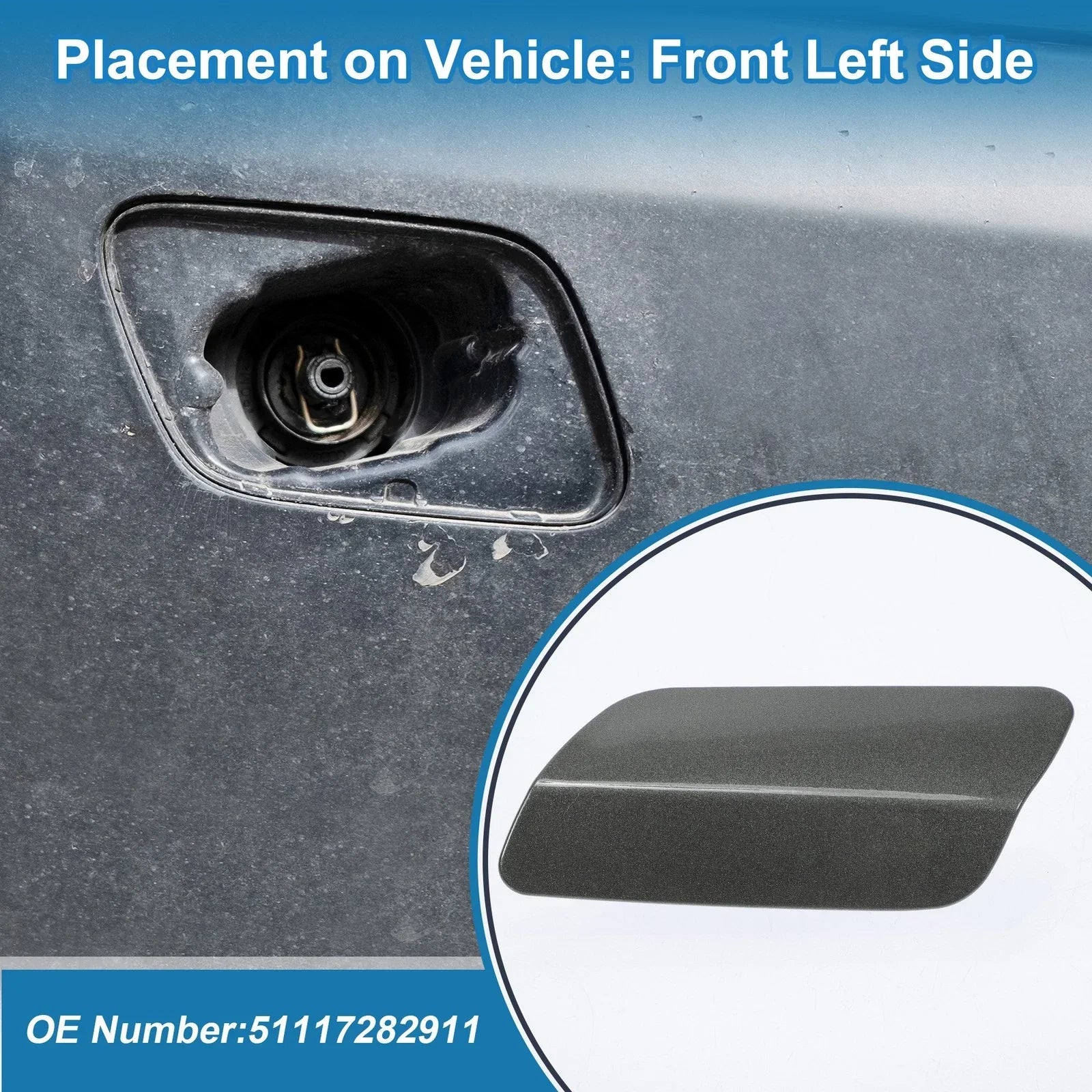 Washer Nozzle Cover Cap Front Left for BMW 640i (2012-2015) Gray