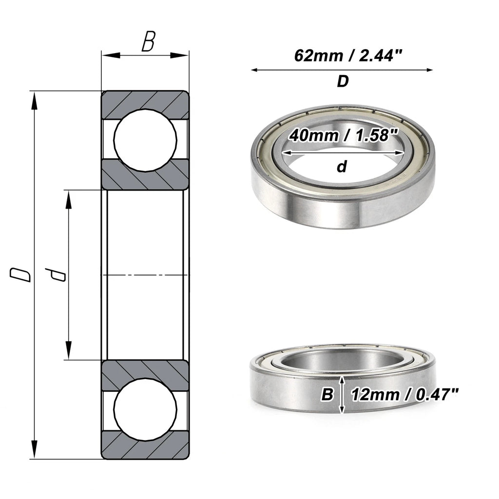 6908ZZ Deep Groove Ball Bearing for Scooter Skateboard Wheel (40x62x12mm)