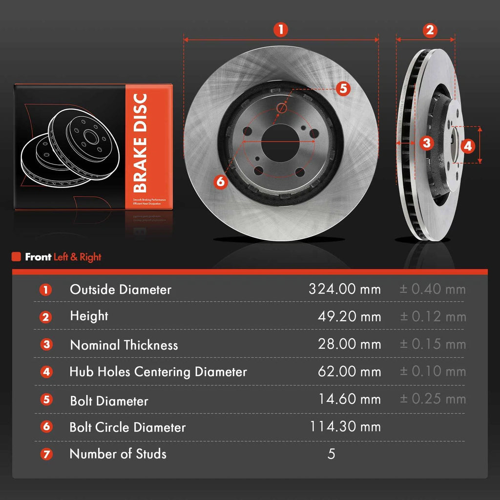 Front Left & Right Disc Brake Rotor for Toyota Venza (2009-2016)