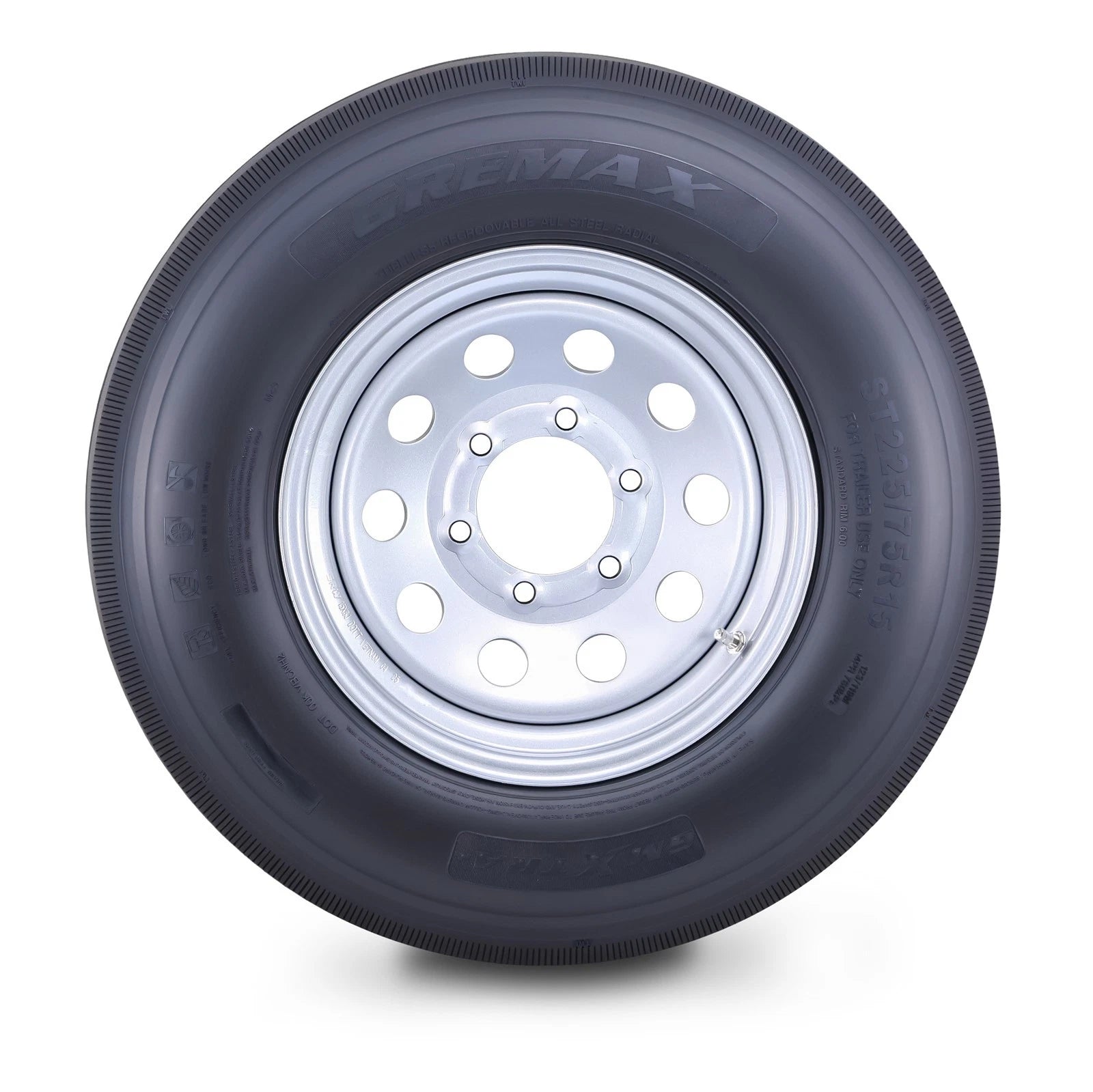 GREMAX ST225/75R15 Trailer Tire 14Ply G 130M 6x5.5" Silver Mod (2015–2023)